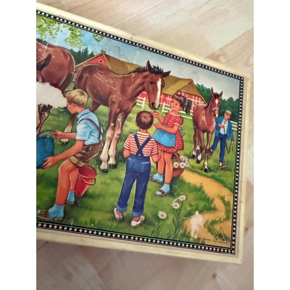 Childrens‎ vintage 1950 Wooden Picture Block Puzzle and Case made in Germany